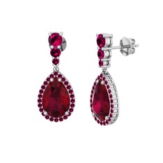 Kök yakut ve rodolit garnet 18 ayar beyaz altın küpe