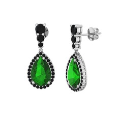 Nil Damlası Küpe - Yeşil kuvars ve siyah zirkon 14 ayar beyaz altın küpe #1asmz9b