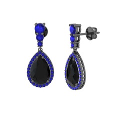 Siyah zirkon ve lab safir 925 ayar siyah rodyum kaplama gümüş küpe