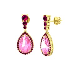 Pembe kuvars ve rodolit garnet 14 ayar altın küpe