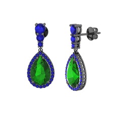 Nil Damlası Küpe - Yeşil kuvars ve lab safir 925 ayar siyah rodyum kaplama gümüş küpe #1b7tmmd