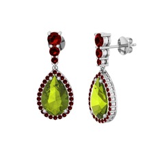 Peridot ve garnet 14 ayar beyaz altın küpe