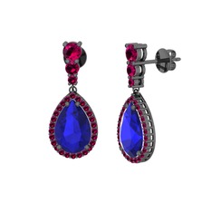 Nil Damlası Küpe - Lab safir ve rodolit garnet 925 ayar siyah rodyum kaplama gümüş küpe #1bxpdic