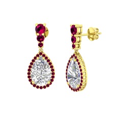 Beyaz zirkon ve rodolit garnet 14 ayar altın küpe