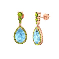 Akuamarin ve peridot 925 ayar rose altın kaplama gümüş küpe