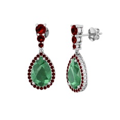 Kök zümrüt ve garnet 14 ayar beyaz altın küpe