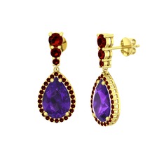 Ametist ve garnet 8 ayar altın küpe