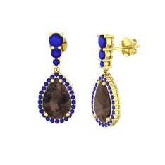 Nil Damlası Küpe - Dumanlı kuvars ve lab safir 14 ayar altın küpe #1cq8s1n