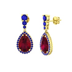 Nil Damlası Küpe - Kök yakut ve lab safir 18 ayar altın küpe #1d6kvh4