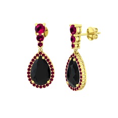 Siyah zirkon ve rodolit garnet 18 ayar altın küpe