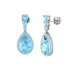 Akuamarin 18 ayar beyaz altın küpe