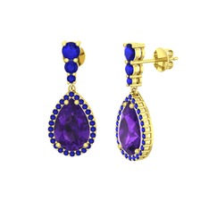 Nil Damlası Küpe - Ametist ve lab safir 18 ayar altın küpe #1du2ge7