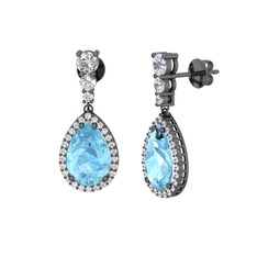 Nil Damlası Küpe - Akuamarin ve swarovski 925 ayar siyah rodyum kaplama gümüş küpe #1dwt1wi