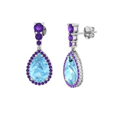 Akuamarin ve ametist 14 ayar beyaz altın küpe