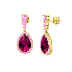 Rodolit garnet ve pembe kuvars 14 ayar altın küpe