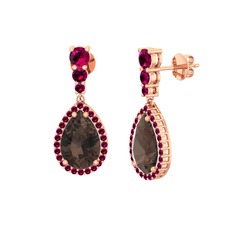 Dumanlı kuvars ve rodolit garnet 8 ayar rose altın küpe