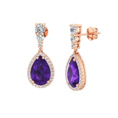 Nil Damlası Küpe - Ametist ve beyaz zirkon 14 ayar rose altın küpe #1fvigim