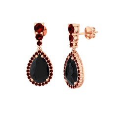 Nil Damlası Küpe - Siyah zirkon ve garnet 14 ayar rose altın küpe #1g7jo3q