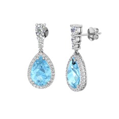Nil Damlası Küpe - Akuamarin ve swarovski 18 ayar beyaz altın küpe #1gi4cls