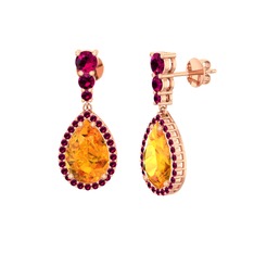 Nil Damlası Küpe - Sitrin ve rodolit garnet 8 ayar rose altın küpe #1gqx442