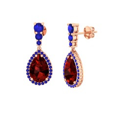 Garnet ve lab safir 925 ayar rose altın kaplama gümüş küpe
