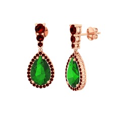 Nil Damlası Küpe - Yeşil kuvars ve garnet 14 ayar rose altın küpe #1h2e6f0