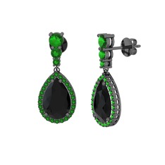 Nil Damlası Küpe - Siyah zirkon ve yeşil kuvars 925 ayar siyah rodyum kaplama gümüş küpe #1h3348z