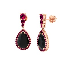 Siyah zirkon ve rodolit garnet 925 ayar rose altın kaplama gümüş küpe