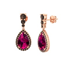 Rodolit garnet ve dumanlı kuvars 18 ayar rose altın küpe