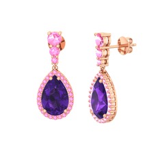 Nil Damlası Küpe - Ametist ve pembe kuvars 8 ayar rose altın küpe #1huwm05