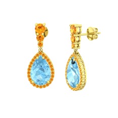 Nil Damlası Küpe - Akuamarin ve sitrin 18 ayar altın küpe #1hzmhi0