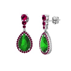 Yeşil kuvars ve rodolit garnet 18 ayar beyaz altın küpe