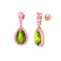 Nil Damlası Küpe - Peridot ve pembe kuvars 8 ayar rose altın küpe #1iymh4m