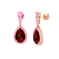 Garnet ve pembe kuvars 925 ayar rose altın kaplama gümüş küpe