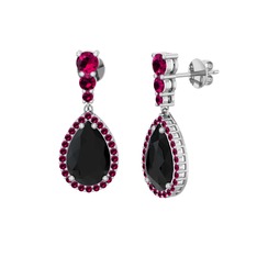 Nil Damlası Küpe - Siyah zirkon ve rodolit garnet 18 ayar beyaz altın küpe #1j2o6or