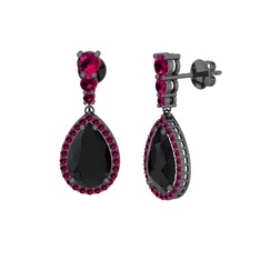 Nil Damlası Küpe - Siyah zirkon ve rodolit garnet 925 ayar siyah rodyum kaplama gümüş küpe #1jo8b1l