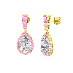 Nil Damlası Küpe - Beyaz zirkon ve pembe kuvars 18 ayar altın küpe #1k2yjbn