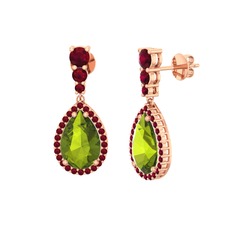 Nil Damlası Küpe - Peridot ve kök yakut 14 ayar rose altın küpe #1k58cso