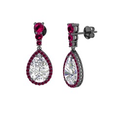 Nil Damlası Küpe - Swarovski ve rodolit garnet 925 ayar siyah rodyum kaplama gümüş küpe #1k6ev2m