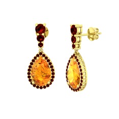 Nil Damlası Küpe - Sitrin ve garnet 8 ayar altın küpe #1k7n399