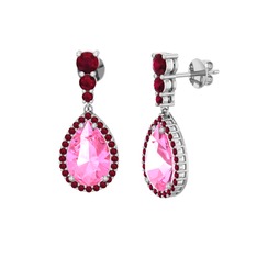 Nil Damlası Küpe - Pembe kuvars ve kök yakut 8 ayar beyaz altın küpe #1kqri6k