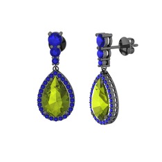 Nil Damlası Küpe - Peridot ve lab safir 925 ayar siyah rodyum kaplama gümüş küpe #1l8jb0o