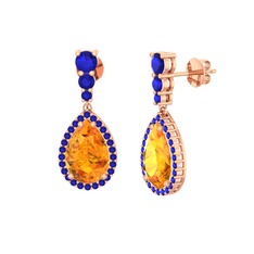 Nil Damlası Küpe - Sitrin ve lab safir 925 ayar rose altın kaplama gümüş küpe #1o3hau5