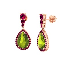 Peridot ve rodolit garnet 925 ayar rose altın kaplama gümüş küpe