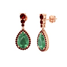 Kök zümrüt ve garnet 14 ayar rose altın küpe