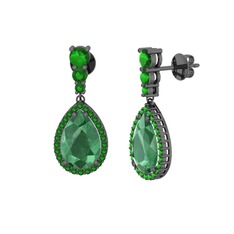 Kök zümrüt ve yeşil kuvars 925 ayar siyah rodyum kaplama gümüş küpe