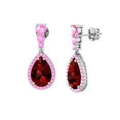 Garnet ve pembe kuvars 925 ayar gümüş küpe