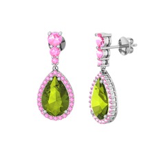 Peridot ve pembe kuvars 925 ayar gümüş küpe