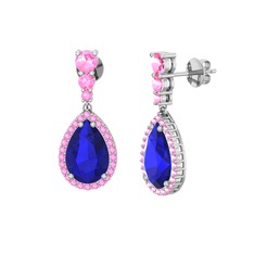 Lab safir ve pembe kuvars 925 ayar gümüş küpe