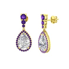 Nil Damlası Küpe - Swarovski ve ametist 14 ayar altın küpe #1sneuqt